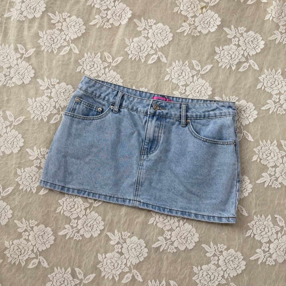 Edikted Low-Rise Denim Micro Mini Skirt Size M